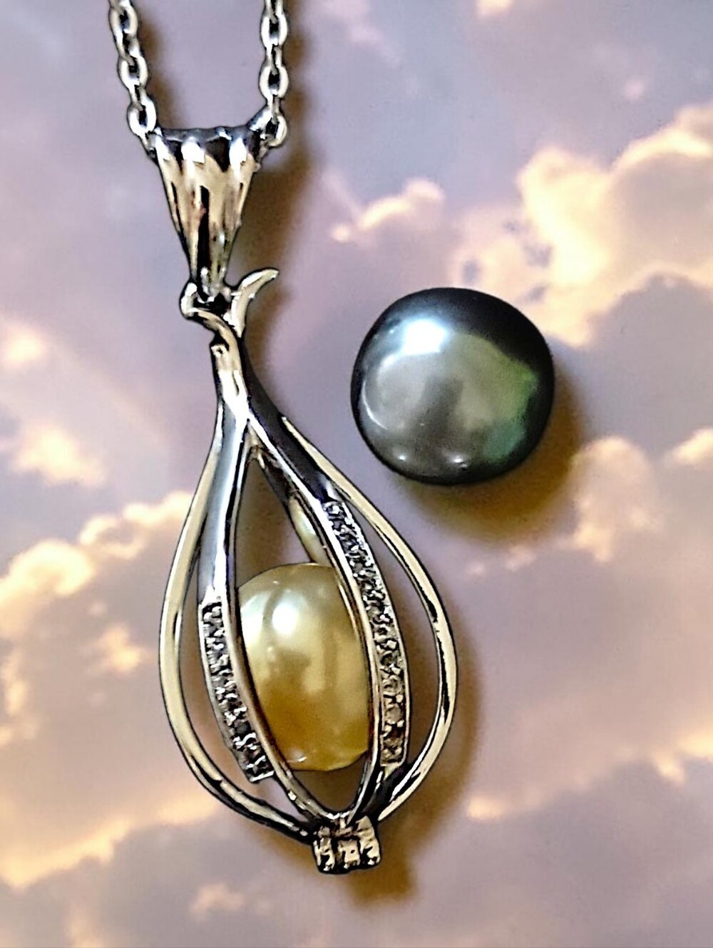 Sterling Silver South Sea Tahitian Pearl Pendant Golden Black Interchangeable - Picture 16 of 16